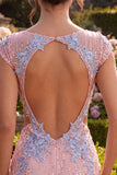 Sequins V-Neck Bodycon Pink Homecoming Dress With Appliques