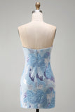 Strapless Beaded Sequins Bodycon Blue Homecoming Dress