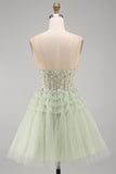 Green Strapless Corset A Line Sparkly Homecoming Dress
