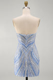 Sparkly Strapless Blue Bodycon Homecoming Dress