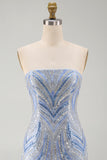 Sparkly Strapless Blue Bodycon Homecoming Dress