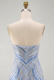 Sparkly Strapless Blue Bodycon Homecoming Dress