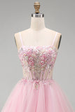 Corset Spaghetti Straps A Line Pink Sequins Homecoming Dress