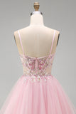 Corset Spaghetti Straps A Line Pink Sequins Homecoming Dress