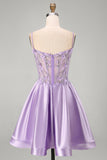 Corset A Line Purple Floral Homecoming Dress With Beading