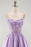 Corset A Line Purple Floral Homecoming Dress With Beading