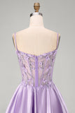 Corset A Line Purple Floral Homecoming Dress With Beading