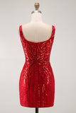 Square Neck Bodycon Red Sequins Homecoming Dress