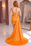 Strapless Corset Orange Bodycon Homecoming Dress With Side Streamer