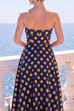 Strapless Blue A Line Brocade Midi Wedding Guest Dress