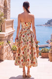 Black Sweetheart Floral A Line Midi Wedding Guest Dress