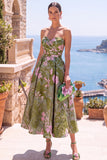 Black Sweetheart Floral A Line Midi Wedding Guest Dress