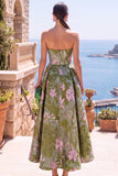 Black Sweetheart Floral A Line Midi Wedding Guest Dress