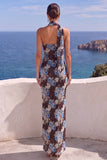 Floral One Shoulder Fuchsia Sheath Maxi Wedding Guest Dress