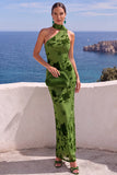 Floral One Shoulder Fuchsia Sheath Maxi Wedding Guest Dress
