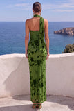 Floral One Shoulder Fuchsia Sheath Maxi Wedding Guest Dress