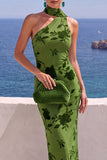 Floral One Shoulder Fuchsia Sheath Maxi Wedding Guest Dress