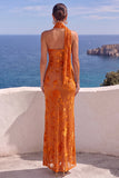 Floral One Shoulder Fuchsia Sheath Maxi Wedding Guest Dress