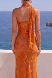 Floral One Shoulder Fuchsia Sheath Maxi Wedding Guest Dress