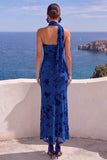 Floral One Shoulder Fuchsia Sheath Maxi Wedding Guest Dress