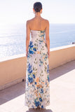 Strapless Coffee Floral A Line Chiffon Maxi Wedding Guest Dress