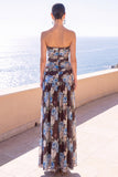 Strapless Coffee Floral A Line Chiffon Maxi Wedding Guest Dress