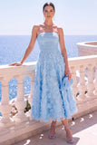 Strapless Corset Green Floral A line Beaded Midi Wedding Guest Dress