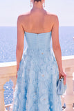 Strapless Corset Green Floral A line Beaded Midi Wedding Guest Dress