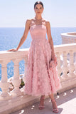 Strapless Corset Green Floral A line Beaded Midi Wedding Guest Dress