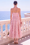 Strapless Corset Green Floral A line Beaded Midi Wedding Guest Dress