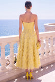 Strapless Corset Green Floral A line Beaded Midi Wedding Guest Dress
