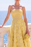 Strapless Corset Green Floral A line Beaded Midi Wedding Guest Dress