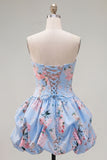 Pink Strapless Floral A Line Homecoming Dress