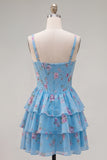 Square Neck Corset Floral Yellow A Line Homecoming Dress