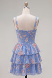 Square Neck Corset Floral Yellow A Line Homecoming Dress
