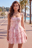 Square Neck Corset Floral Yellow A Line Homecoming Dress