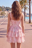 Square Neck Corset Floral Yellow A Line Homecoming Dress