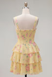 Square Neck Corset Floral Yellow A Line Homecoming Dress
