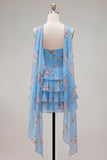 Strapless Pink Floral A Line Homecoming Dress With Scarf