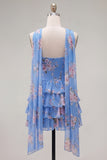 Strapless Pink Floral A Line Homecoming Dress With Scarf