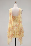 Strapless Pink Floral A Line Homecoming Dress With Scarf