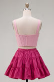 Red and Orange Corset V-Neck A Line Homecoming Dress