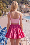 Red and Orange Corset V-Neck A Line Homecoming Dress