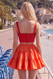 Red and Orange Corset V-Neck A Line Homecoming Dress