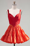 Red and Orange Corset V-Neck A Line Homecoming Dress
