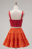 Red and Orange Corset V-Neck A Line Homecoming Dress