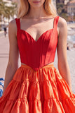 Red and Orange Corset V-Neck A Line Homecoming Dress