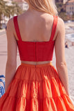Red and Orange Corset V-Neck A Line Homecoming Dress