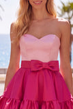 Pink and Fuchsia Strapless A Line Ruffled Homecoming Dress