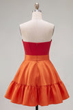Pink and Fuchsia Strapless A Line Ruffled Homecoming Dress